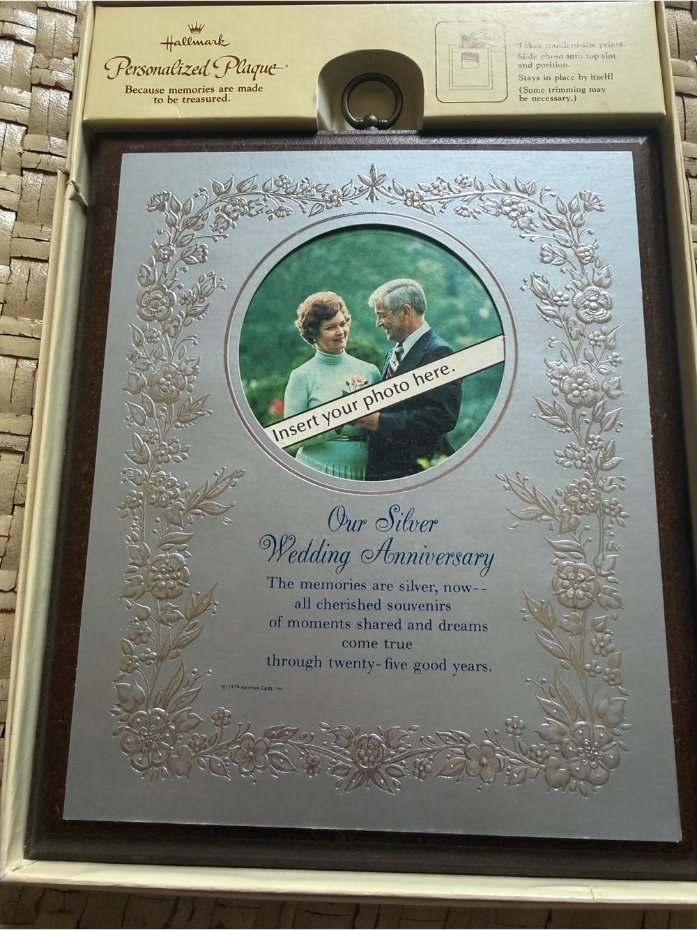 Vintage Hallmark Silver Wedding Anniversary Personalized Plaque - Silver
